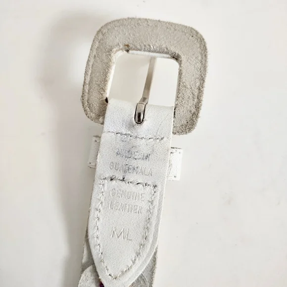 Vintage Belt Leather Tooled Textile Woven Colorful Boho Sz 36 Made in Guatemala - Picture 5 of 6